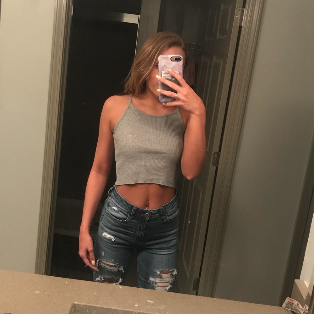 gray ribbed crop top - tobi